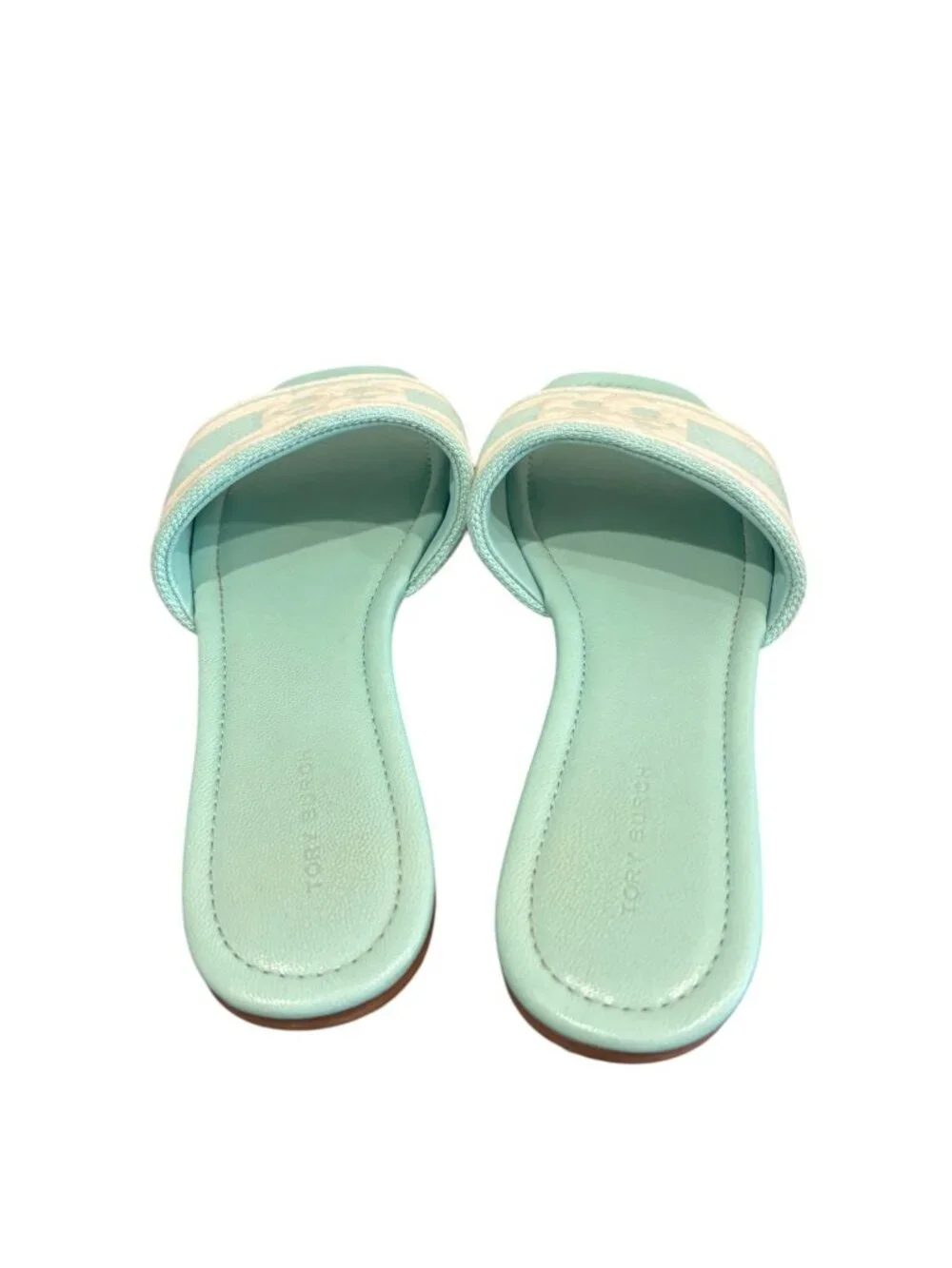 Tory Burch Teal Turquoise Jacquard Sandals Slides 7.5